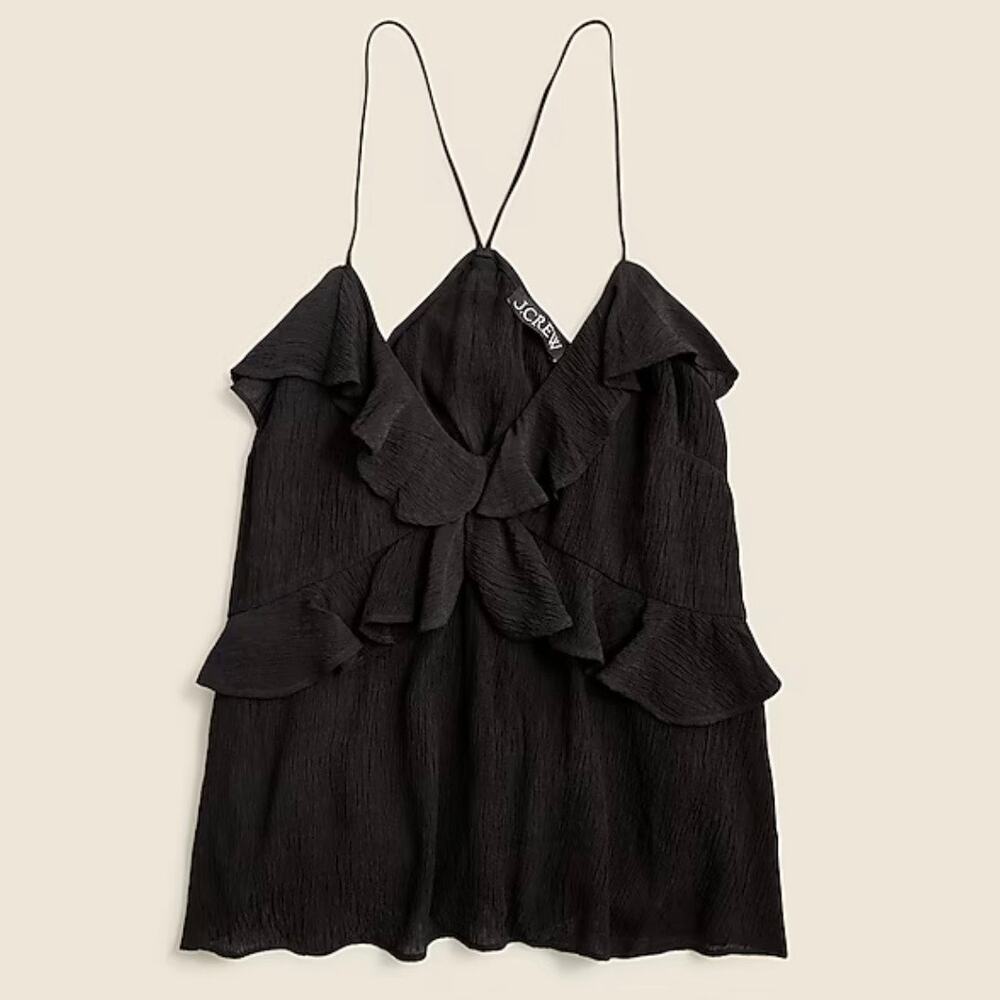 J Crew Fairycore Drapey Ruffle Top Women's Medium Black Party Cocktail